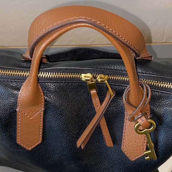 FOSSIL 3 Tone Black/White/Brown Buttery Soft Leather Satchel/Shoulder EUC - Picture 5 of 17